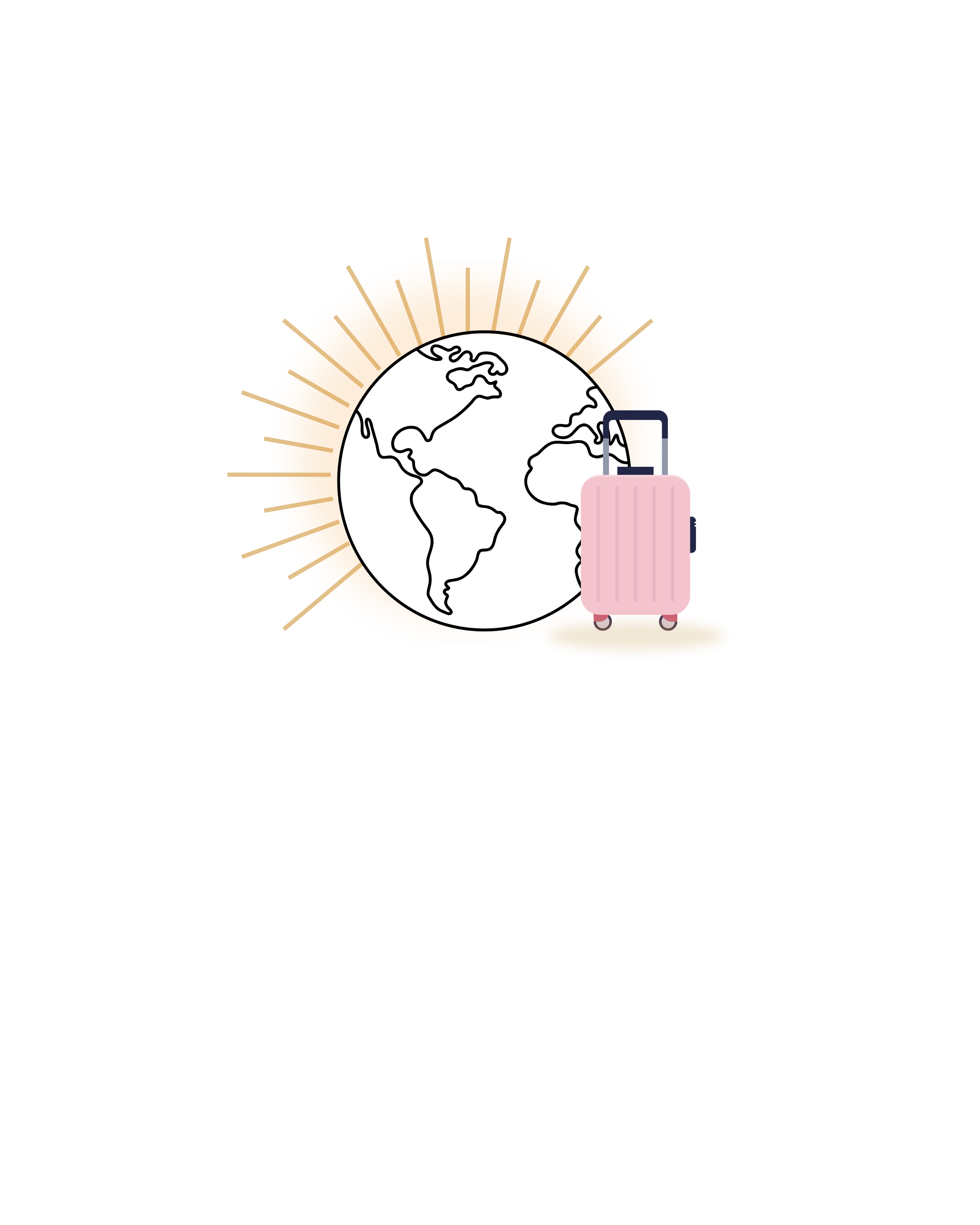 Illustration featuring a globe and a pink suitcase with the text 'Elevated Carry-On' and the tagline 'Travel Smart. Pack Light. Experience More.'